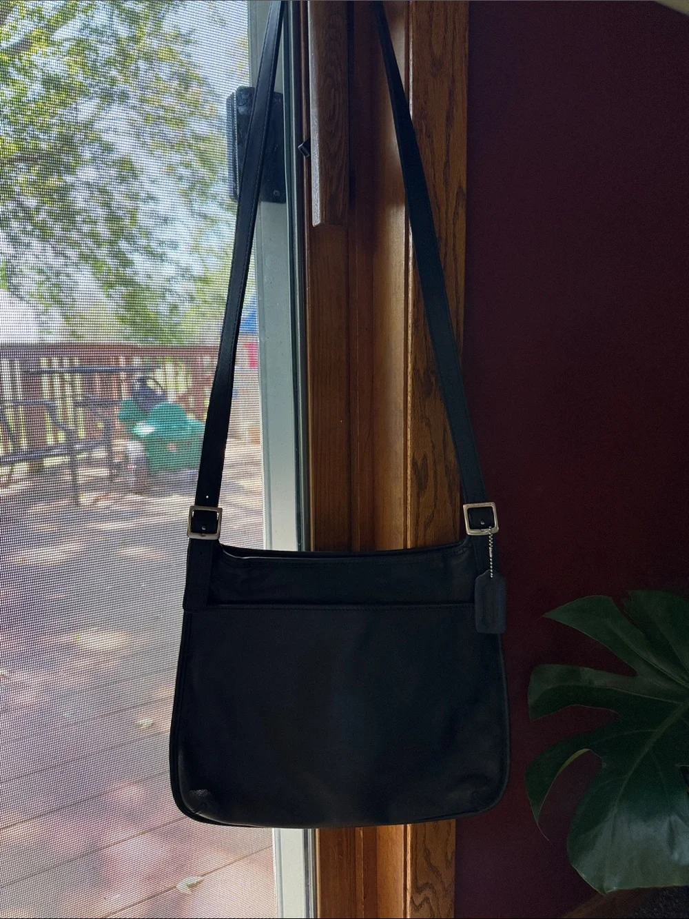 Coach Black Leather Messenger Bag with Adjustable Strap